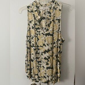 LOFT // Green & Gold Floral Sleeveless Blouse